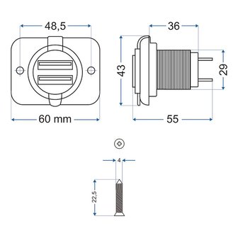 Prise-USB double a encastrer 2100mA 12V/24V