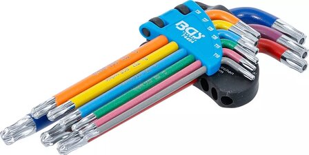 Jeu de cles allen multicolore Profil T (pour Torx) avec percage et tete spherique T10 - T50 9 pieces