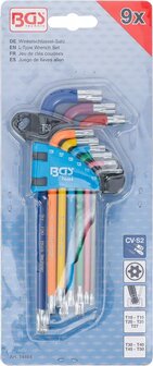 Jeu de cles allen multicolore Profil T (pour Torx) avec percage et tete spherique T10 - T50 9 pieces