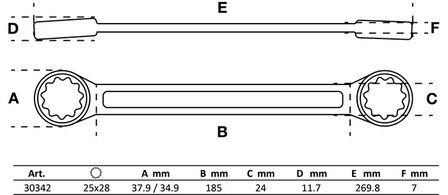 Cle polygonales double embouts extra plate 25 x 28 mm