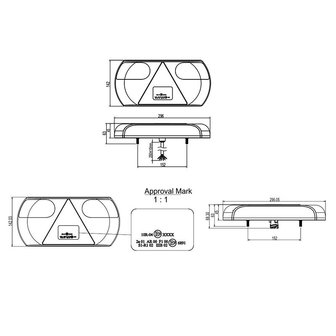 Feu arriere 6 fonctions 296x142mm 32LED droite