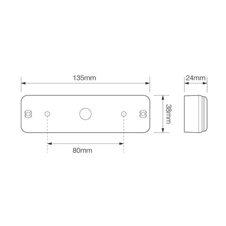 Feu arriere 12/24V 3 fonctions 135x38mm LED avec support noir