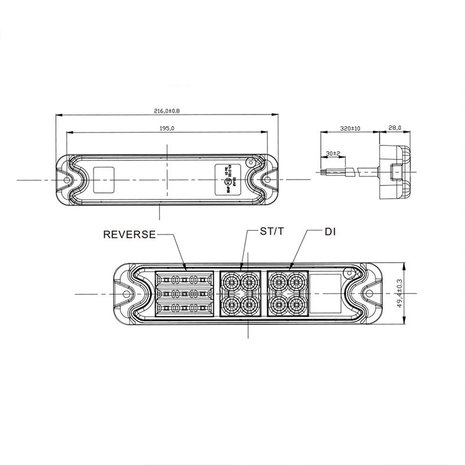 Feu arriere 5 fonctions 192x51mm 21LED