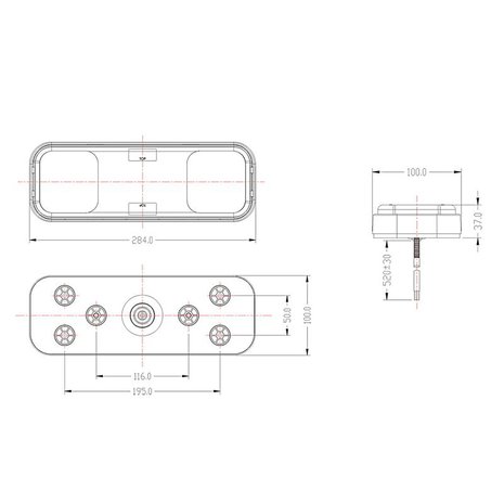 Feu arriere 5 fonctions 284x100mm 36LED