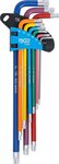 Jeu de cles allen multicolore extra longues profil T (pour Torx) avec percage T10 - T50 9 pieces