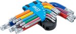 Jeu de cles allen multicolore courtes Profil T (pour Torx) avec percage et tete spherique T10 - T50 9 pieces