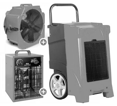 Ensemble deshumidificateur industriel + ventilateur + chauffage